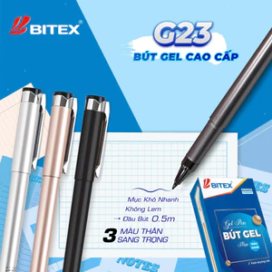 Combo 6/12 Bút Gel Bitex G23 Mực Xanh Khô Nhanh Nét 0.5mm - Bút Bi Nước Thân Nhũ Sang Trọng Viết Êm Không Lem