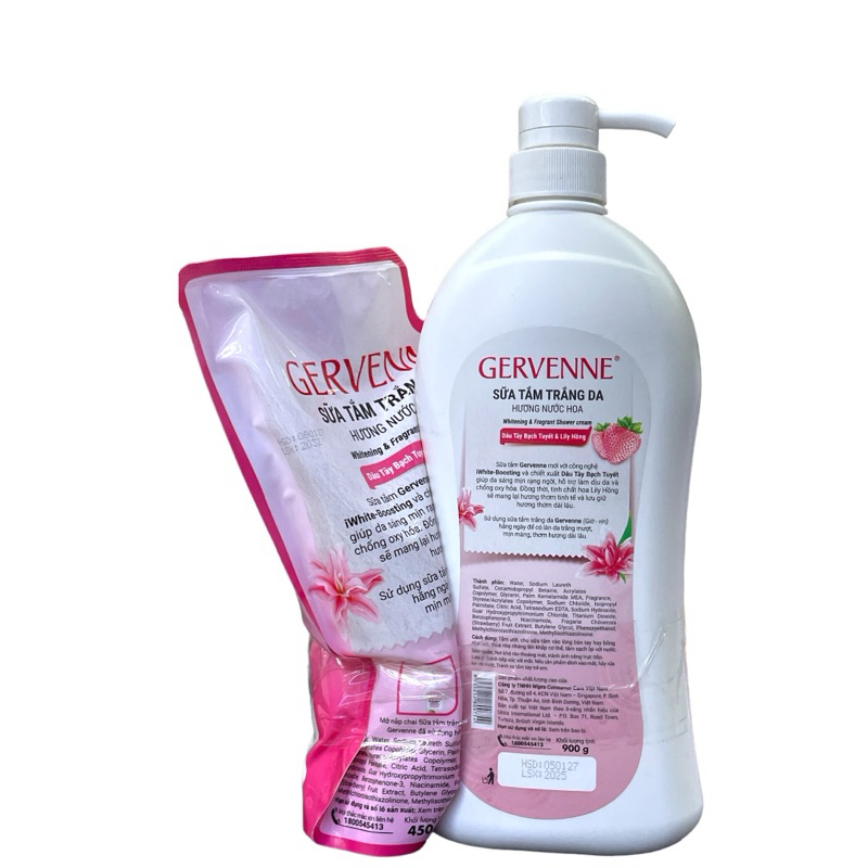 Sữa tắm Gervenne dâu tây tuyết & lily hồng 900g