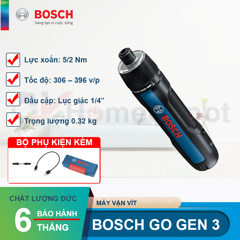 Máy vặn vít dùng pin Bosch Go Gen 3 MỚI (Solo) - Hàng chính hãng