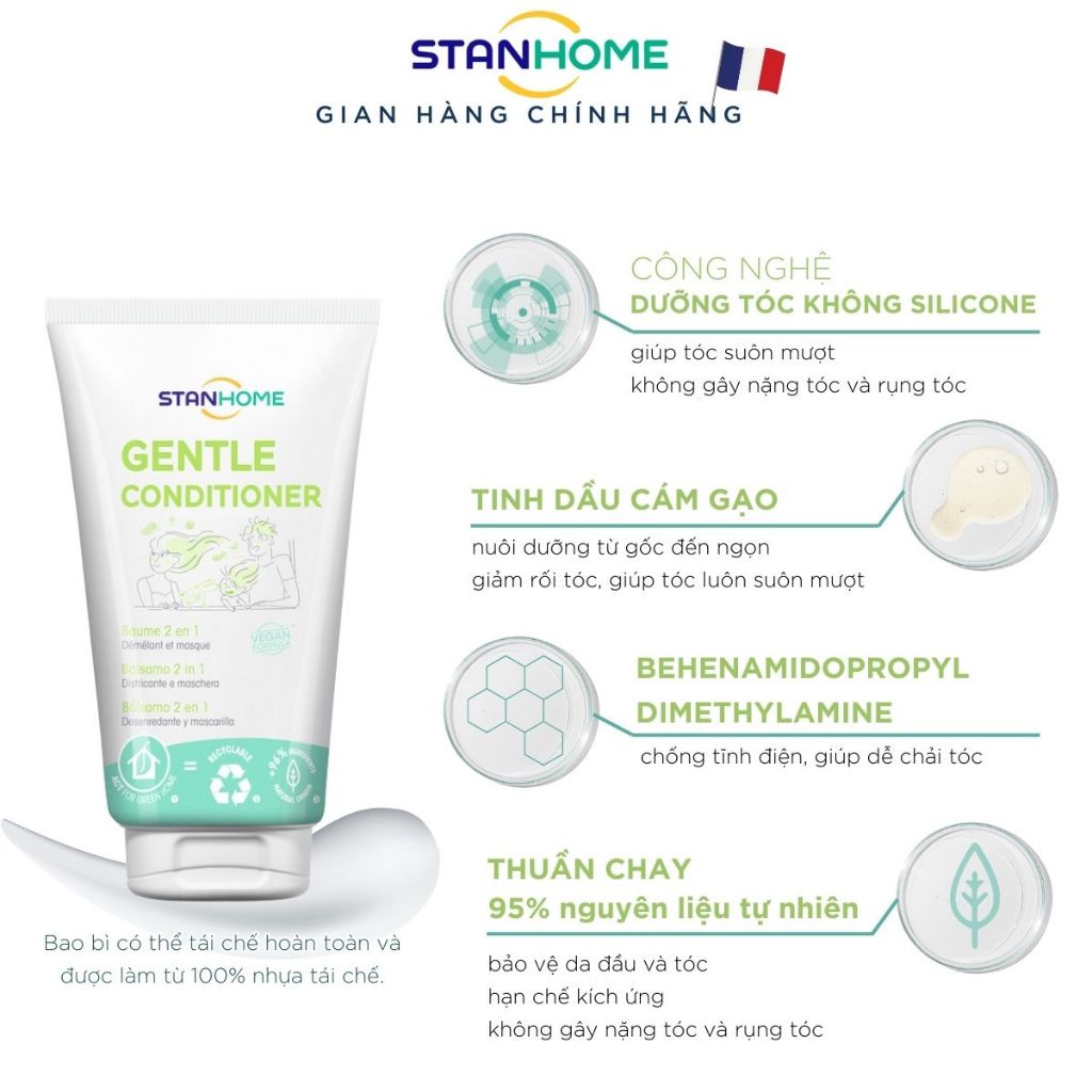 Ảnh Dầu xả dưỡng tóc tinh chất cám gạo không silicone cho tóc suôn mượt Stanhome Gentle Conditioner 150ml 2