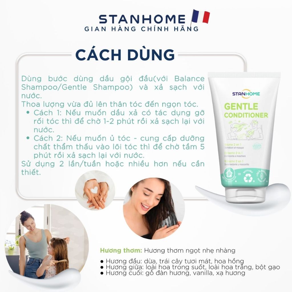Ảnh Dầu xả dưỡng tóc tinh chất cám gạo không silicone cho tóc suôn mượt Stanhome Gentle Conditioner 150ml 3