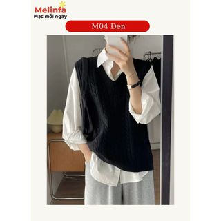 Áo len gile nữ, áo len cổ V len dệt kim mềm mịn co giãn mặc mùa thu đông MELINFA VAA0460