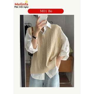 Áo len gile nữ, áo len cổ V len dệt kim mềm mịn co giãn mặc mùa thu đông MELINFA VAA0460