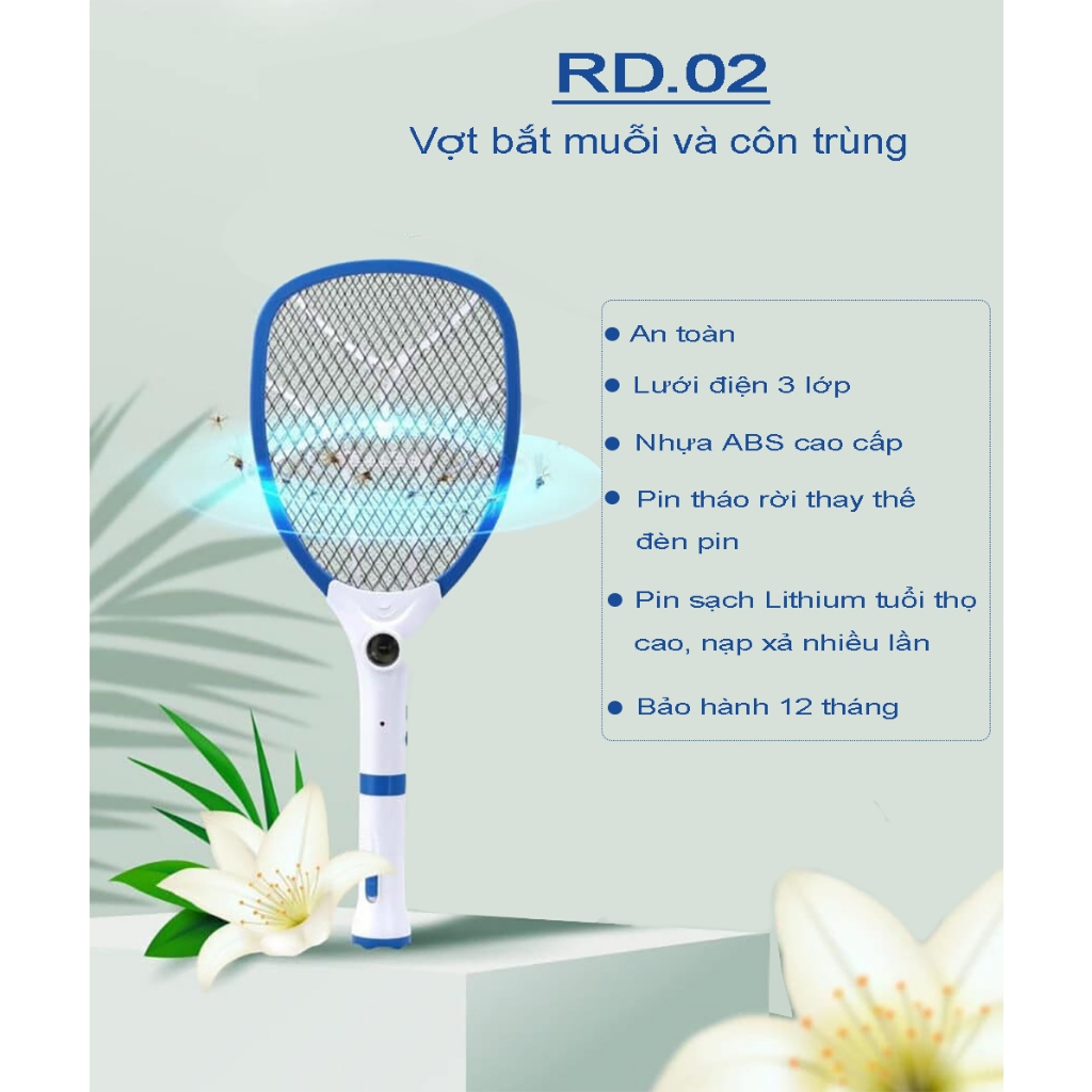Ảnh Vợt Muỗi Kết Hợp Đèn Pin Tháo Rời Chính Hãng Rạng Đông - Pin Siêu Trâu (Model: VBM RD.02/ VBM RD.03) 3
