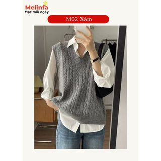 Áo len gile nữ, áo len cổ V len dệt kim mềm mịn co giãn mặc mùa thu đông MELINFA VAA0460
