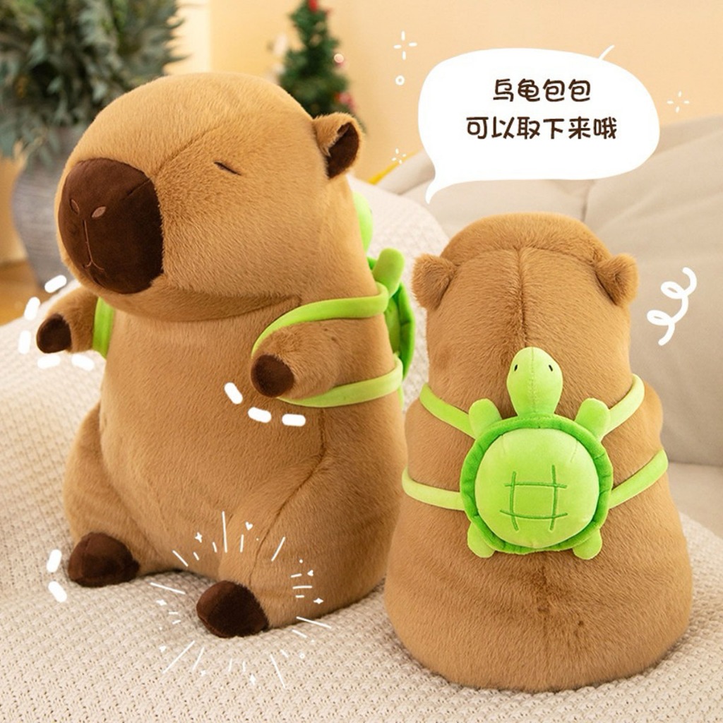 Gấu Bông Chuột lang nước Capybara đội mũ dâu, Capybara Đeo Balo Rùa ...