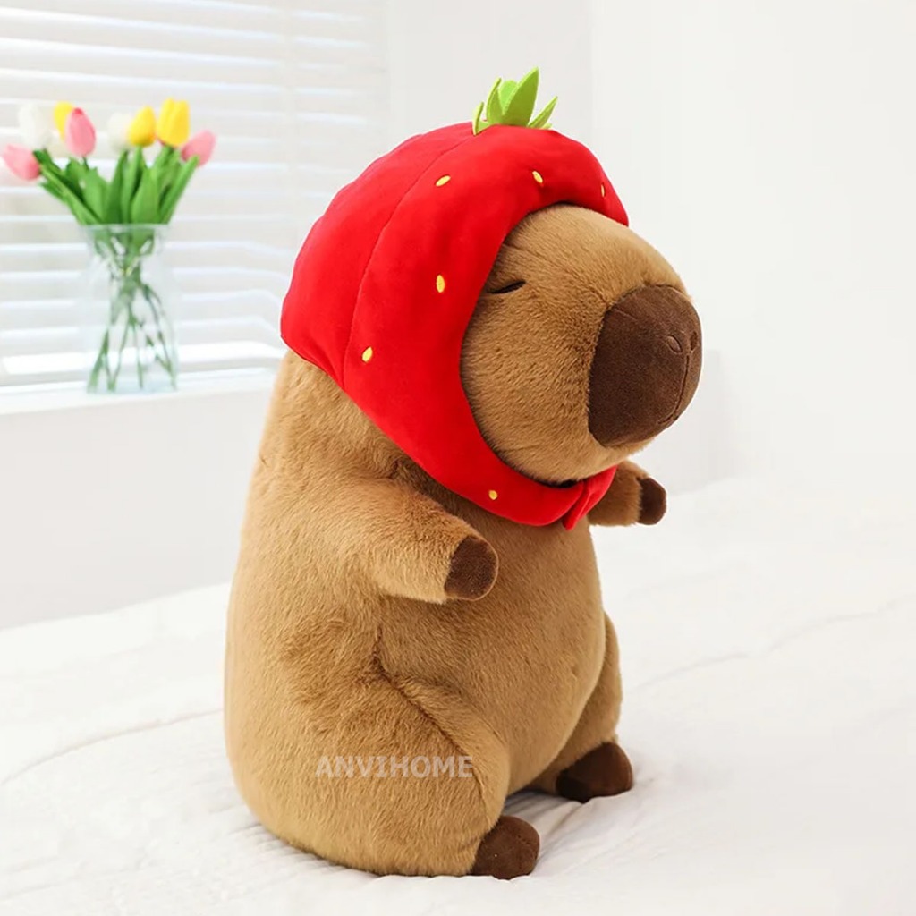Gấu Bông Chuột lang nước Capybara đội mũ dâu, Capybara Đeo Balo Rùa ...
