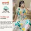 Váy đầm ngủ ngắn tay mặc hàng ngày vải Cotton lụa thoáng mát, váy lanh mặc bầu mã VAV0494