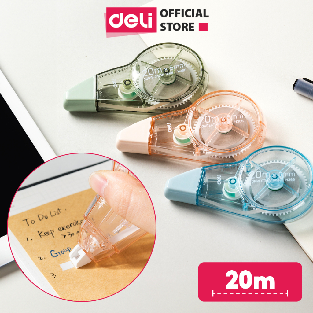 Bút Xóa Băng Học Sinh 20M Xinh Xắn Deli - Xóa Sạch Bám Dính Tốt Khô Nhanh Viết Đè Lên Ngay Băng Kéo Văn Phòng Nhiều Màu