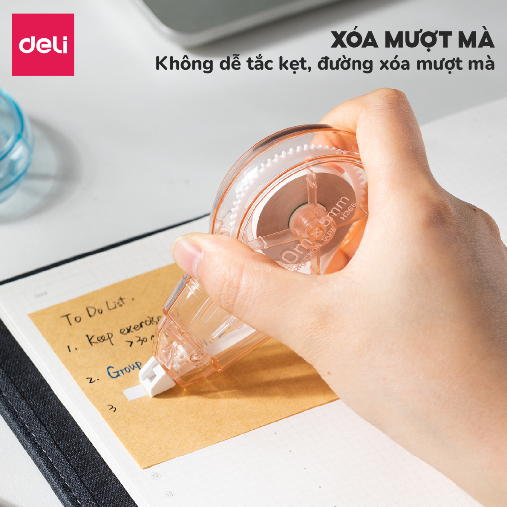 Bút Xóa Băng Học Sinh 20M Xinh Xắn Deli - Xóa Sạch Bám Dính Tốt Khô Nhanh Viết Đè Lên Ngay Băng Kéo Văn Phòng Nhiều Màu
