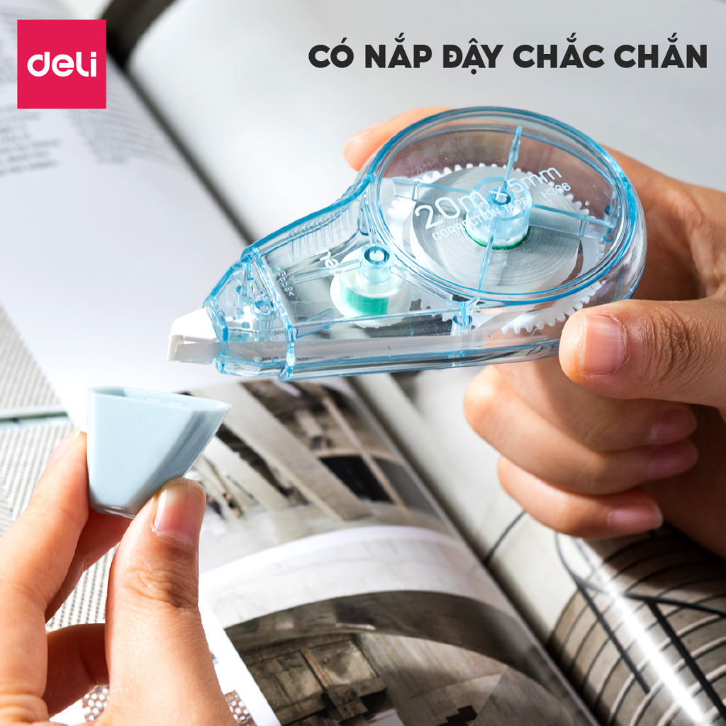 Bút Xóa Băng Học Sinh 20M Xinh Xắn Deli - Xóa Sạch Bám Dính Tốt Khô Nhanh Viết Đè Lên Ngay Băng Kéo Văn Phòng Nhiều Màu