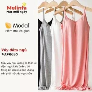 Váy đầm hai dây có mút ngực, mặc nhà hàng ngày vải Viscose mềm mại co giãn mát lạnh mã VAV0095