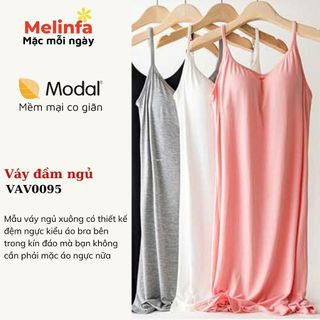 [XẢ KHO GIÁ SỐC] Váy đầm hai dây có mút ngực, mặc nhà hàng ngày vải Viscose mềm mại co giãn mát lạnh mã VAV0095