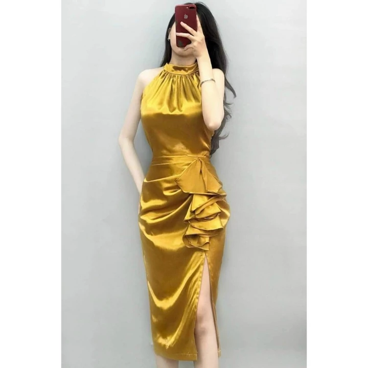 Đầm body phi cổ yếm thiết kế, Váy Body Sexy Trung Niên Tặng Mẹ Bigsize Mã Body B32 Làm, quà tặng cao cấp