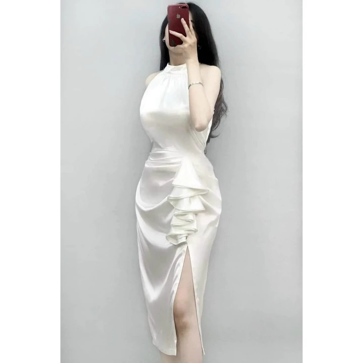 Đầm body phi cổ yếm thiết kế, Váy Body Sexy Trung Niên Tặng Mẹ Bigsize Mã Body B32 Làm, quà tặng cao cấp