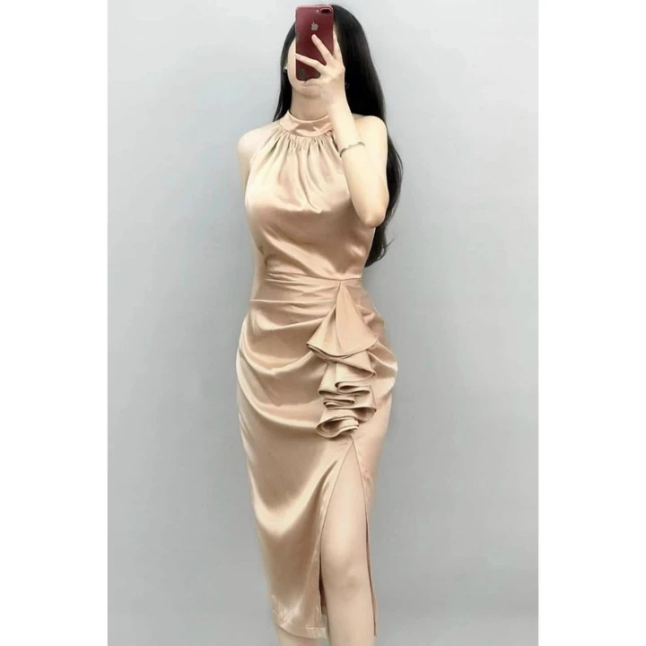 Đầm body phi cổ yếm thiết kế, Váy Body Sexy Trung Niên Tặng Mẹ Bigsize Mã Body B32 Làm, quà tặng cao cấp