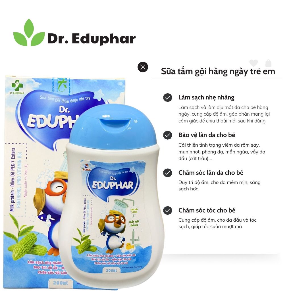 Sữa tắm gội thảo dược nhi TW Dr.EDUPHAR sản phẩm chiết xuất từ thiên nhiên an toàn dịu nhẹ cho bé