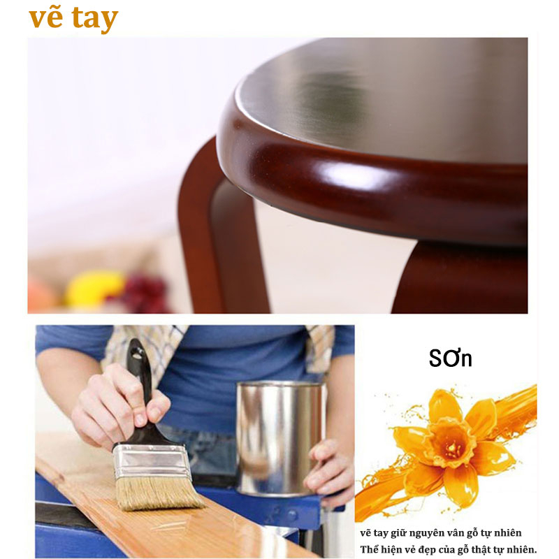 SUNNY Ghế Đôn Gỗ Tròn Chân Thẳng Dáng Thang