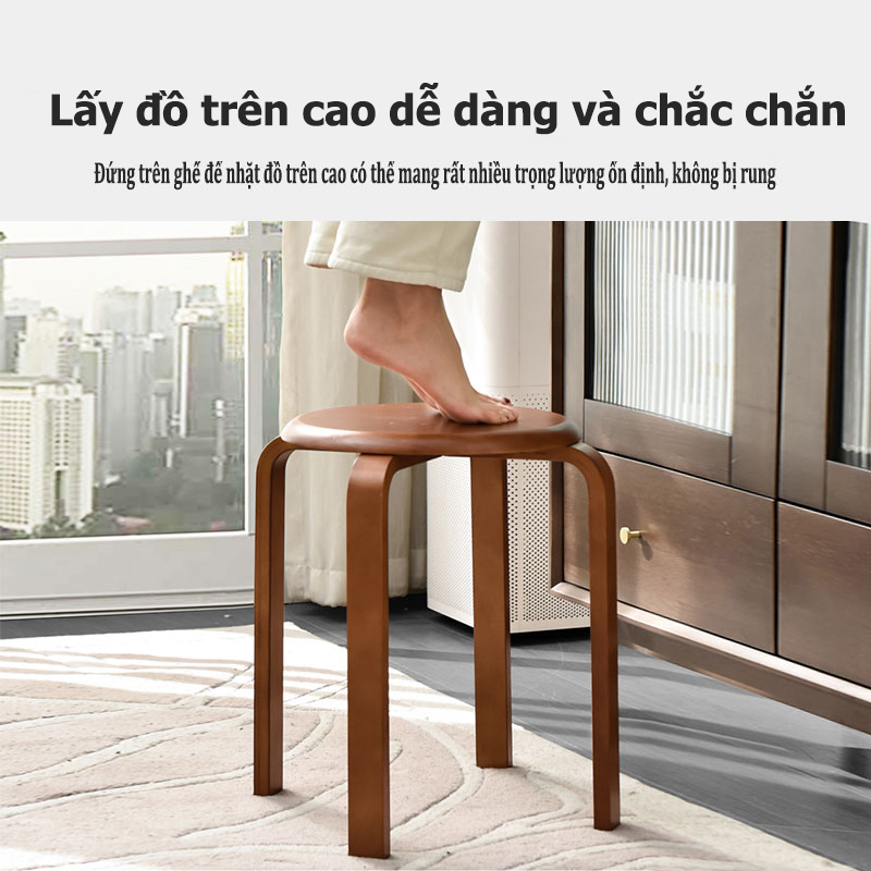 SUNNY Ghế Đôn Gỗ Tròn Chân Thẳng Dáng Thang