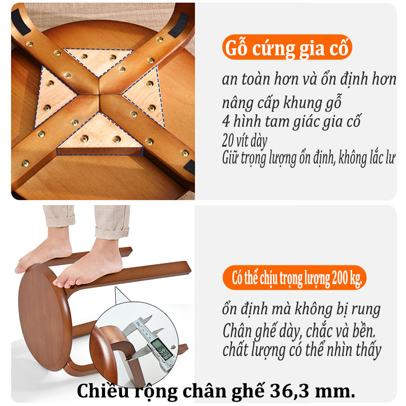 SUNNY Ghế Đôn Gỗ Tròn Chân Thẳng Dáng Thang