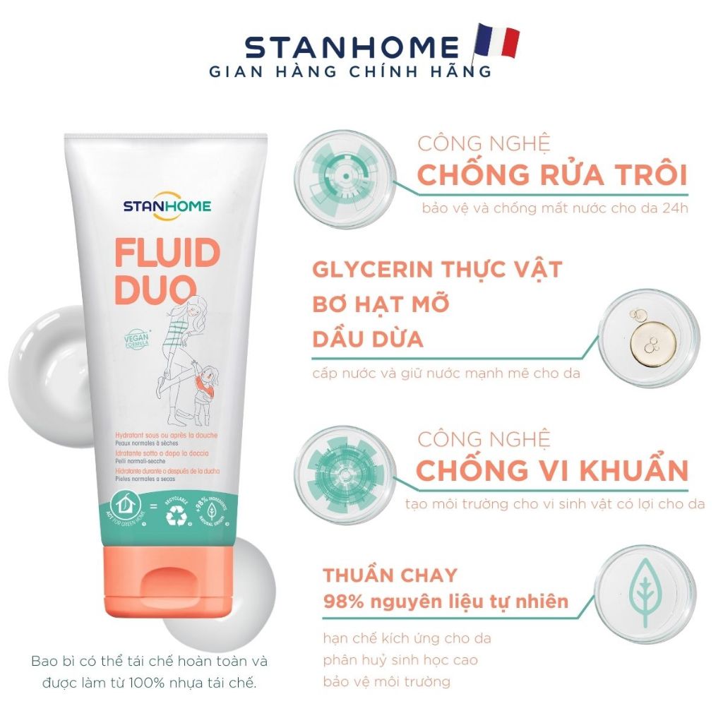 Ảnh Kem dưỡng ẩm cho viêm da cơ địa, da khô Stanhome FLuid Duo từ thiên nhiên, giảm kích ứng, ngứa, làm dịu da 250ml 2