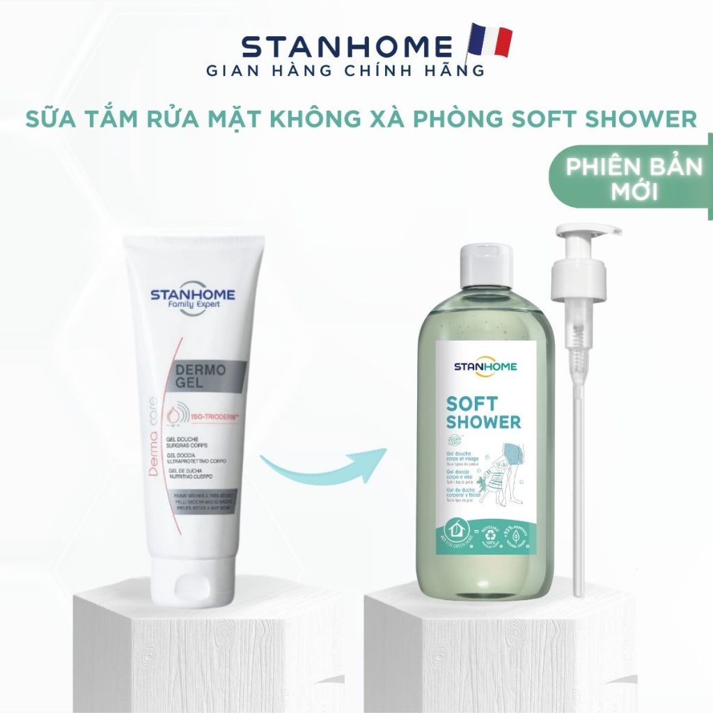 Ảnh Sữa tắm, rửa mặt không xà phòng cho da nhạy cảm giảm ngứa,dịu kích ứng  Stanhome  Soft Shower 740ml/chai 3