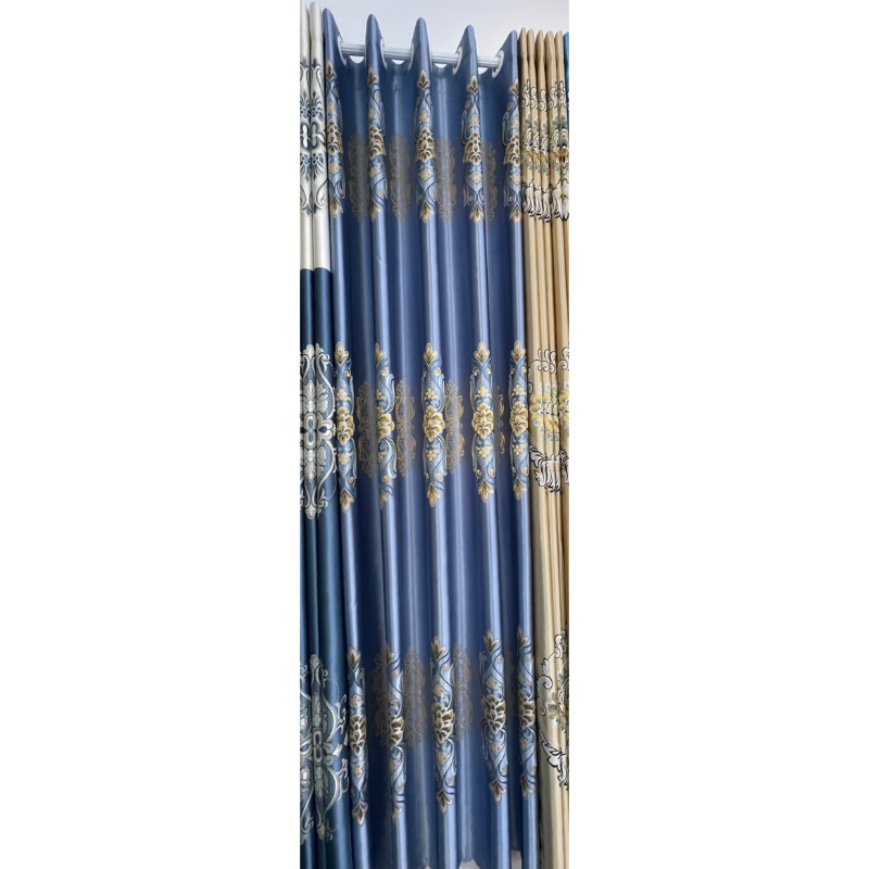 1 TẤM Gấm 3D Màu Xám Xanh Dài Phối Vàng- Vén Sang 2 Bên Chọn Số Lượng 2, Lấy Ngang Gấp 2 -> 2.5 Lần Chiều Ngang Cửa | BigBuy360 - bigbuy360.vn