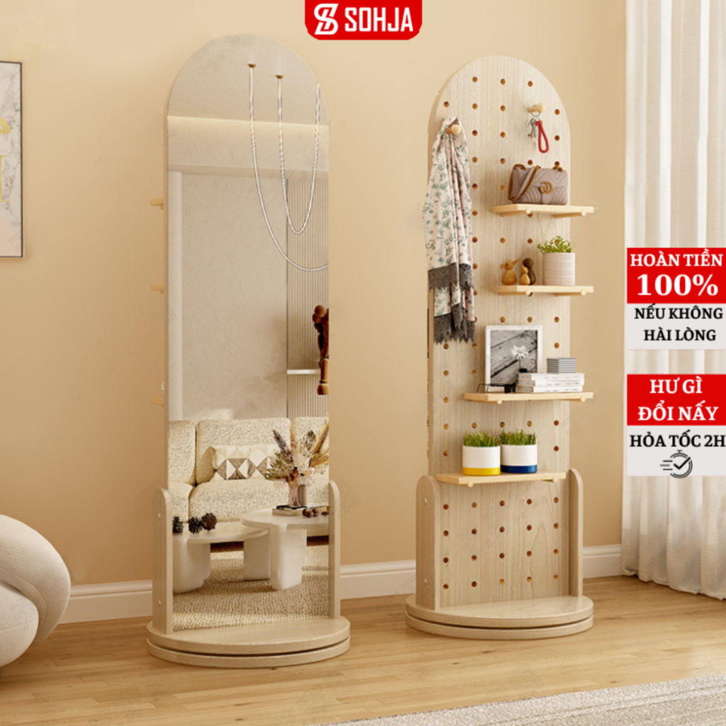 Tủ gương toàn thân xoay 360 kèm giá treo quần áo decor phòng ngủ thương ...