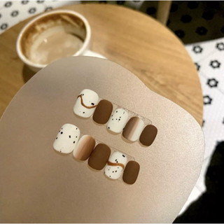 NANTY Nailbox thiết kế móng ngắn nâu trắng vẽ đơn giản M106