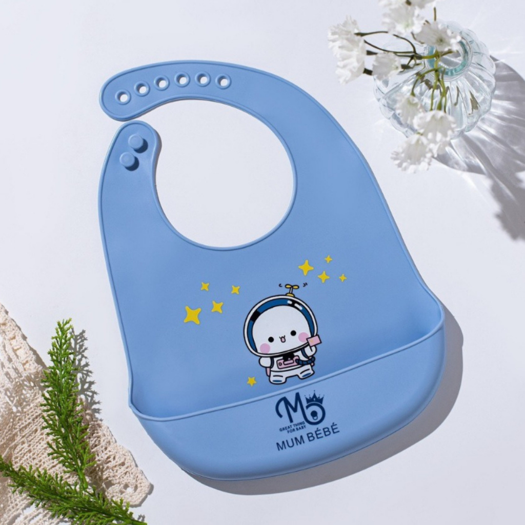 Yếm Ăn Dặm Silicone Cho Bé 💖𝐅𝐑𝐄𝐄 𝐒𝐇𝐈𝐏💖  Yếm Ăn Dặm Silicone NUM BEBE  Có Máng Siêu Nhẹ Hình Mèo Đáng Yêu Cho Bé