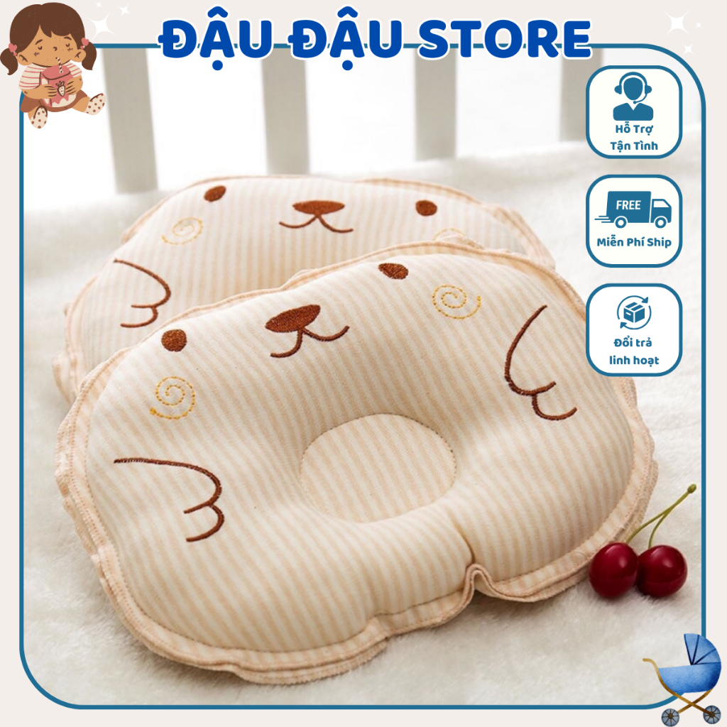 Gối lõm, Gối định hình bảo vệ cotton Mềm chống méo bẹt đầu cho bé sơ sinh Đậu Đậu Store