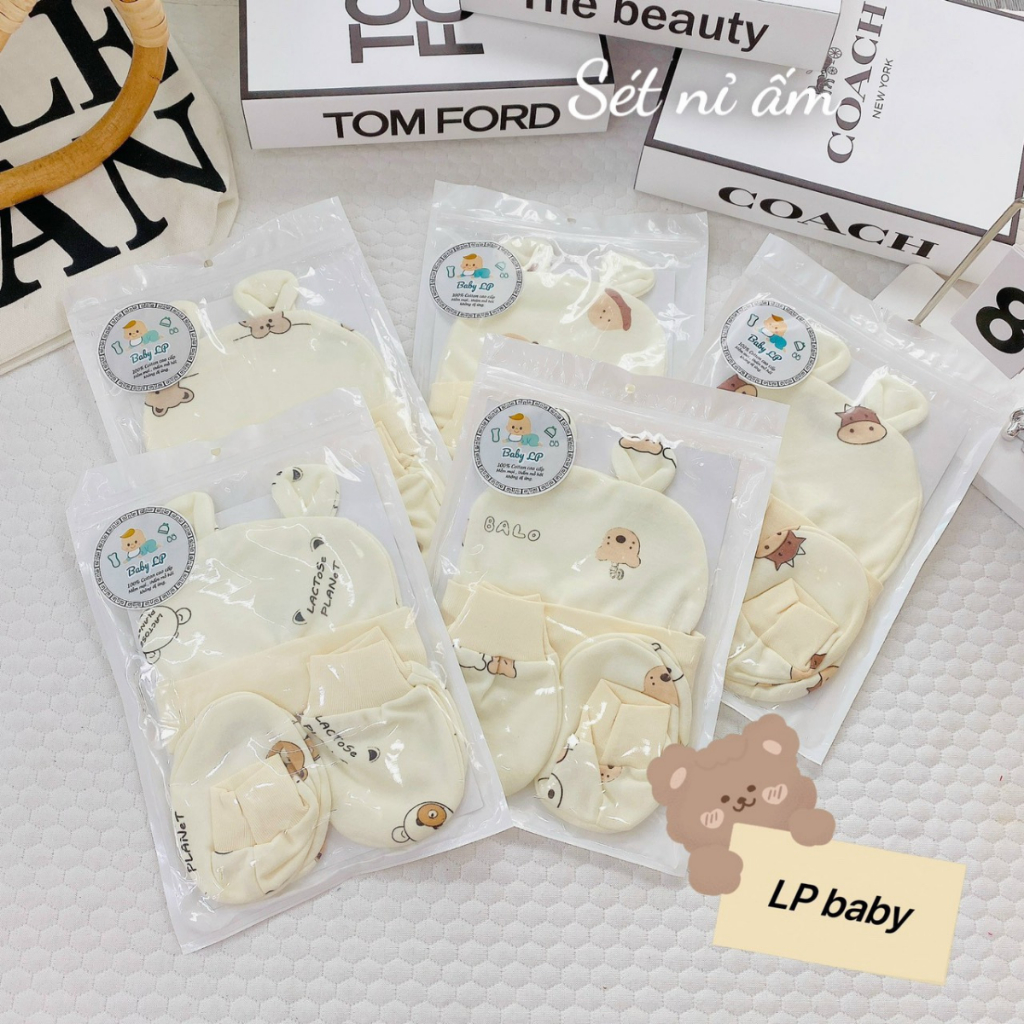 Set Mũ Bao Tay Bao Chân size 0- 3 tháng LP Cho Bé - Thun Lạnh mềm mịn, thoáng mát co giãn in họa tiết Đậu Đậu Store