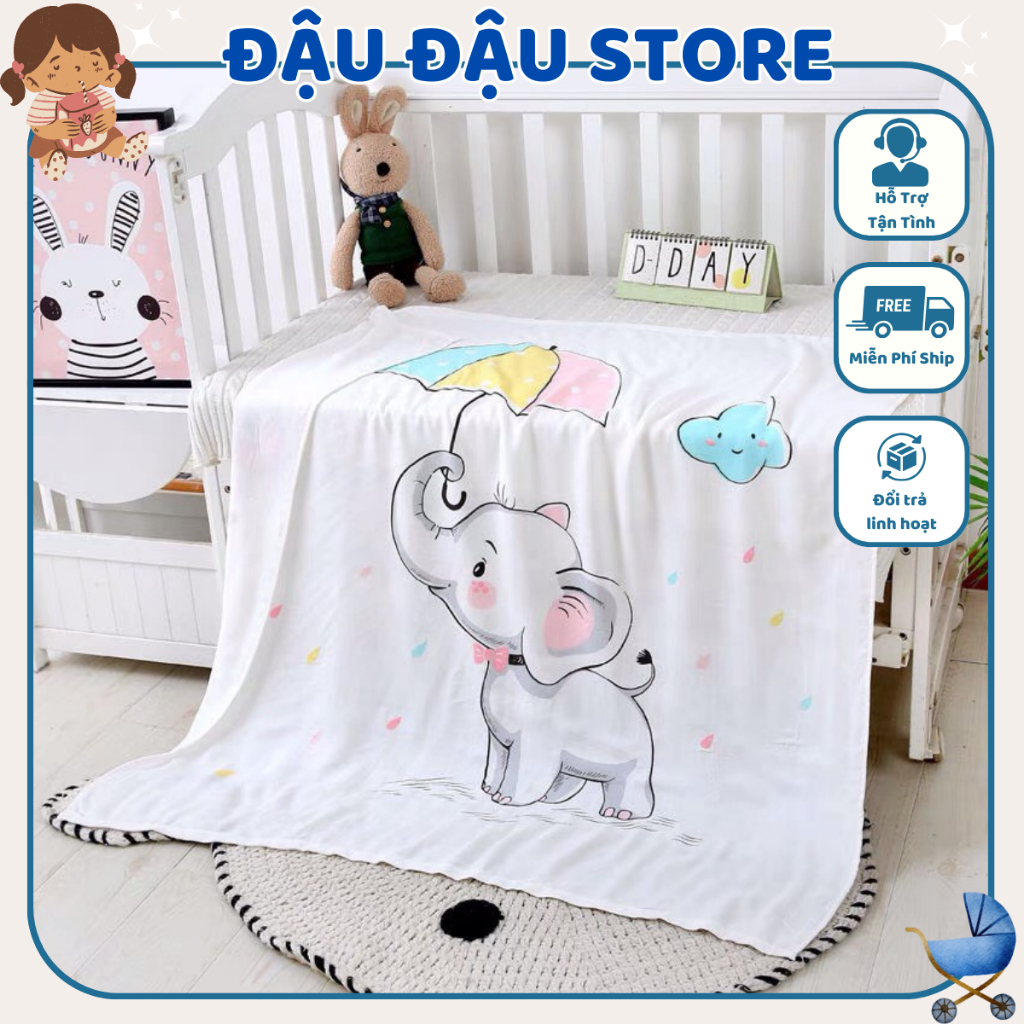 Chăn Lụa Cho Em Bé Sơ Sinh 110 x 110 cm, Đi Học Mẫu Giáo, Khăn Tắm Cho Bé Sơ Sinh Vải Lụa Sợi Tre Mềm Mịn, Thoáng Mát