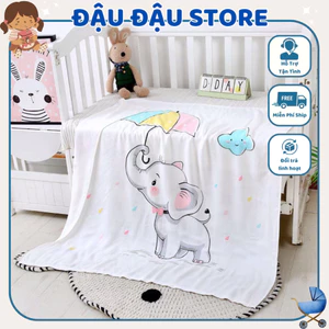 Chăn Lụa Cho Em Bé Sơ Sinh 110 x 110 cm, Đi Học Mẫu Giáo, Khăn Tắm Cho Bé Sơ Sinh Vải Lụa Sợi Tre Mềm Mịn, Thoáng Mát