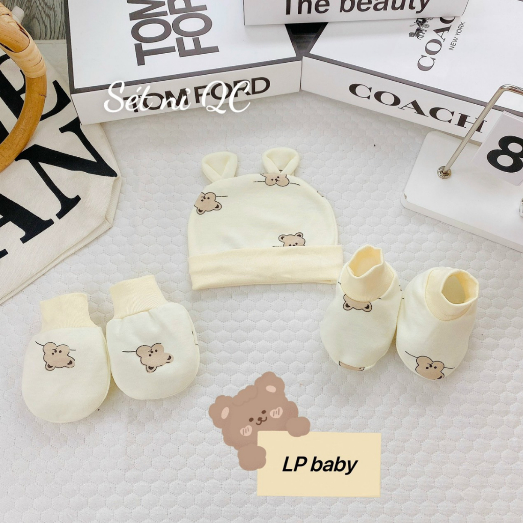 Set Mũ Bao Tay Bao Chân size 0- 3 tháng LP Cho Bé - Thun Lạnh mềm mịn, thoáng mát co giãn in họa tiết Đậu Đậu Store