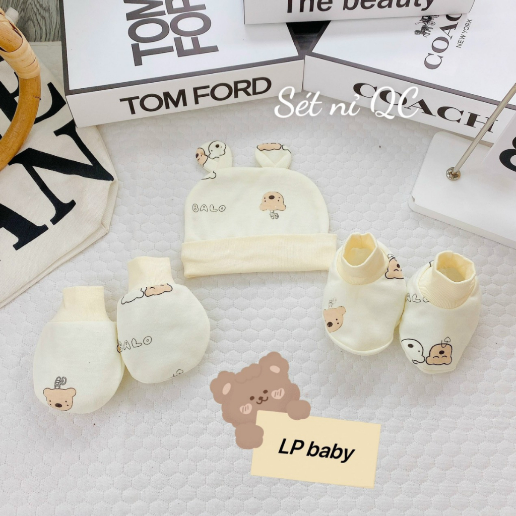 Set Mũ Bao Tay Bao Chân size 0- 3 tháng LP Cho Bé - Thun Lạnh mềm mịn, thoáng mát co giãn in họa tiết Đậu Đậu Store