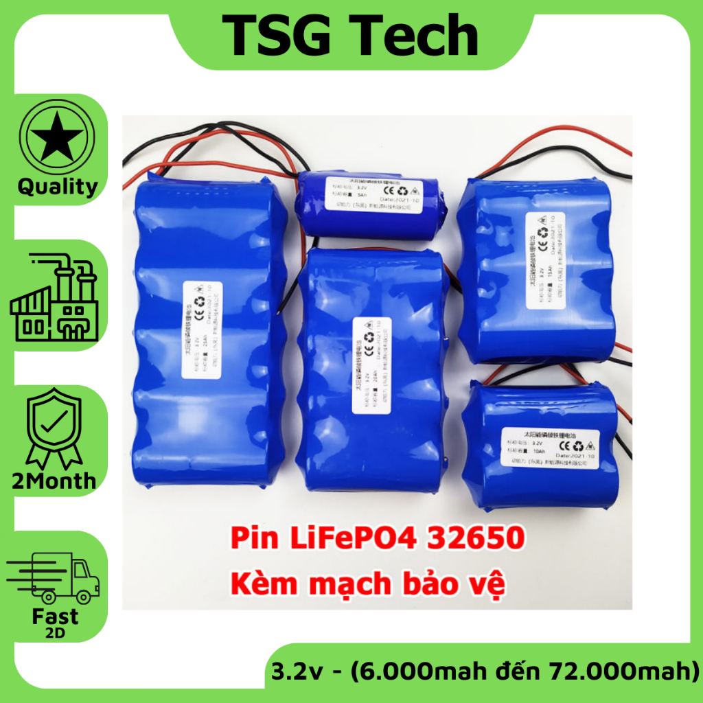 Pin LiFePO4 32650 3.2V cho đèn năng lượng mặt trời có mạch bảo vệ ...