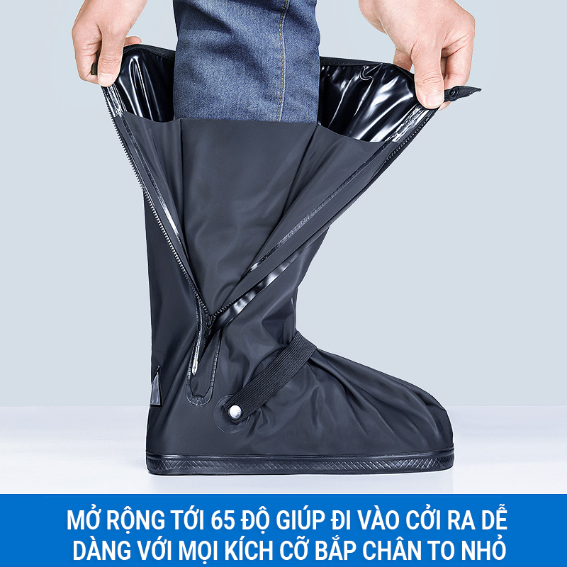 Giày Ủng Đi Mưa, Ủng Bọc Giày Nam Nữ Cổ Cao Đế Cao Su Dày Chống Trơn Trượt Chất Liệu Nhựa PVC 2 Lớp