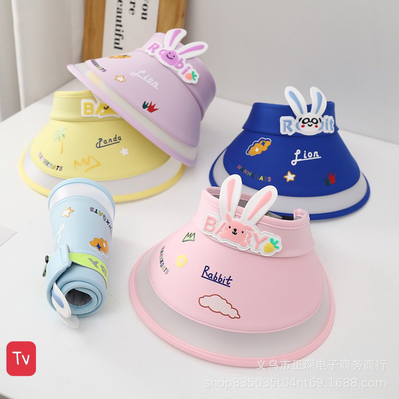 Mũ Nón Rộng Vành Hở Chóp Thỏ Chống Tia Cực Tím Họa Tiết Hoạt Hình Dễ Thương Cho Bé (   hot)