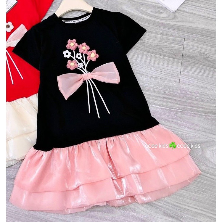 Váy Cho Bé Diệu Linh Shop Kids - Váy Cho Bé Gái thân chất cotton phối vải voan đuôi cá Hồng hai tầng Nhẹ Nhàng Đáng Yêu