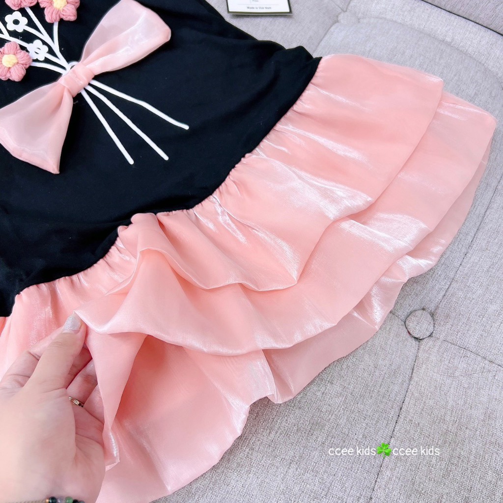Váy Cho Bé Diệu Linh Shop Kids - Váy Cho Bé Gái thân chất cotton phối vải voan đuôi cá Hồng hai tầng Nhẹ Nhàng Đáng Yêu