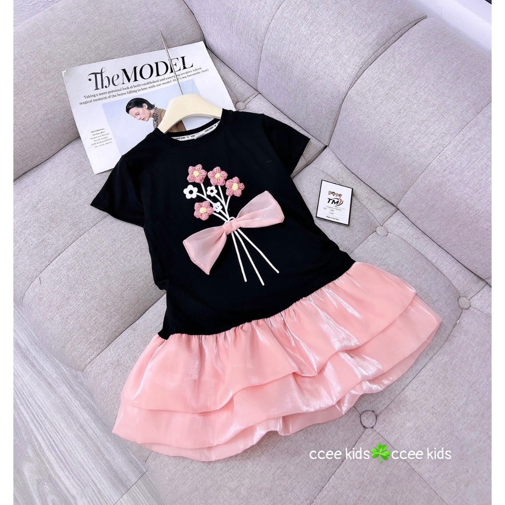 Váy Cho Bé Diệu Linh Shop Kids - Váy Cho Bé Gái thân chất cotton phối vải voan đuôi cá Hồng hai tầng Nhẹ Nhàng Đáng Yêu