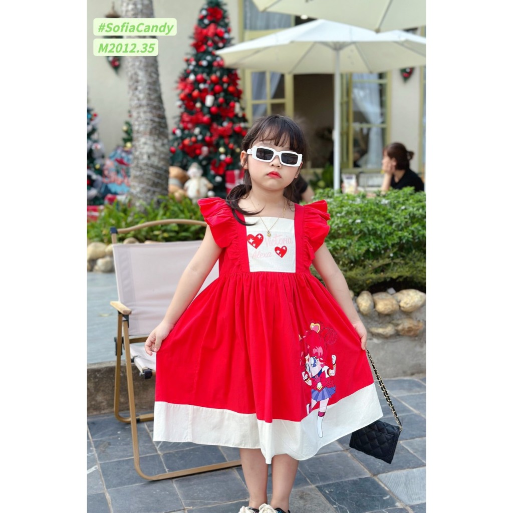 Váy Tiểu Thư Cho Bé Diệu Linh Shop Kids - Đầm Cho Bé Thiết Kế Bung Xòe Đáng Yêu Cùng Hình Gấu Hồng In Chân Váy