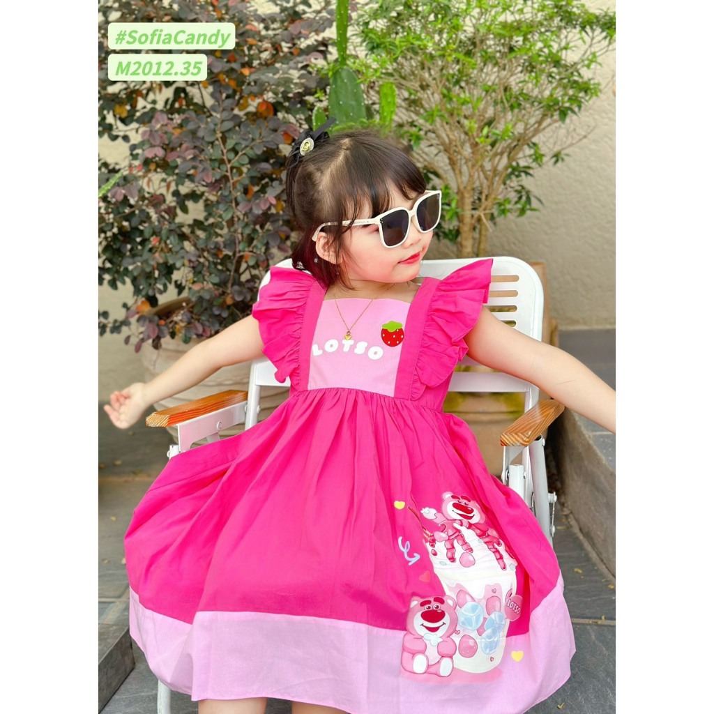 Váy Tiểu Thư Cho Bé Diệu Linh Shop Kids - Đầm Cho Bé Thiết Kế Bung Xòe Đáng Yêu Cùng Hình Gấu Hồng In Chân Váy