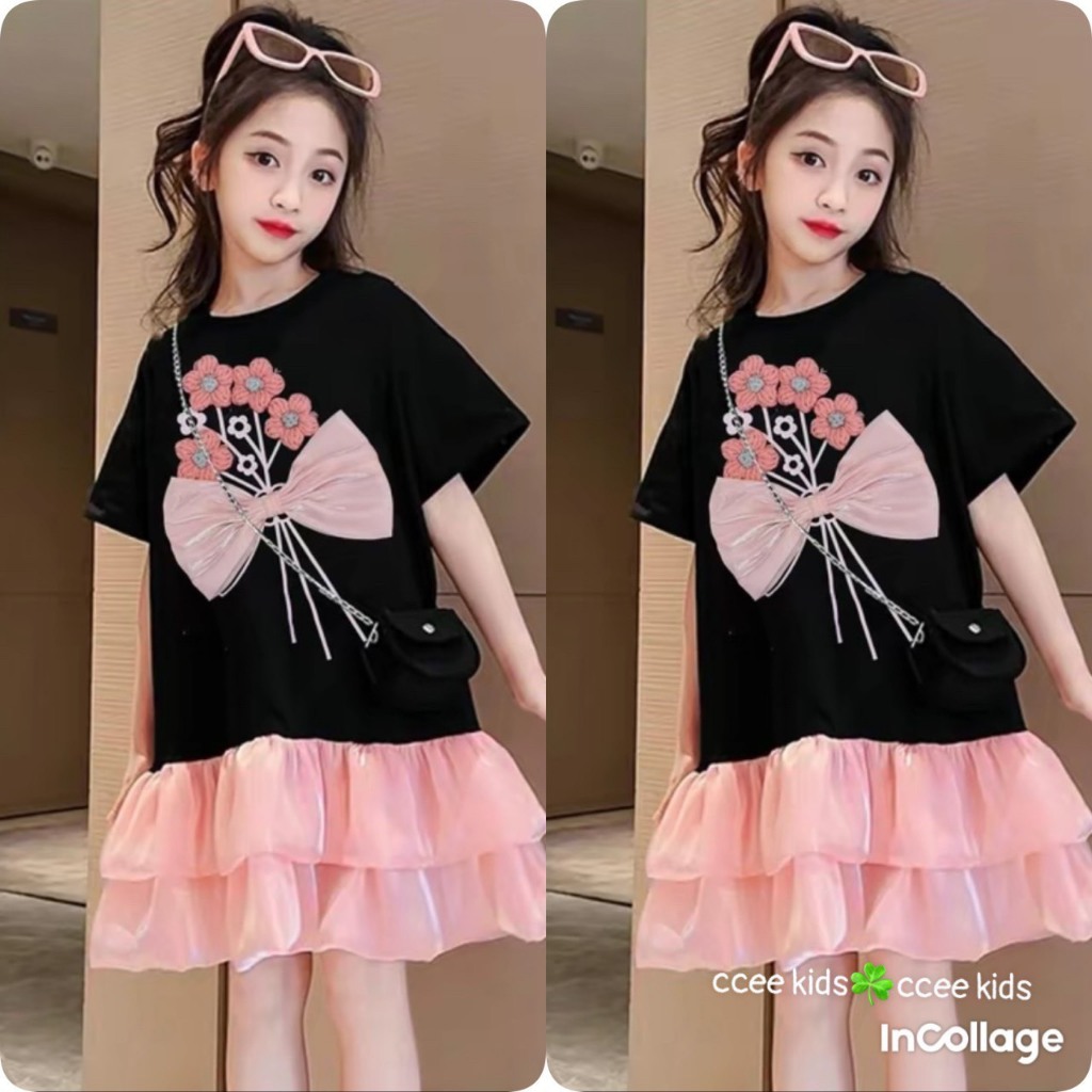 Váy Cho Bé Diệu Linh Shop Kids - Váy Cho Bé Gái thân chất cotton phối vải voan đuôi cá Hồng hai tầng Nhẹ Nhàng Đáng Yêu