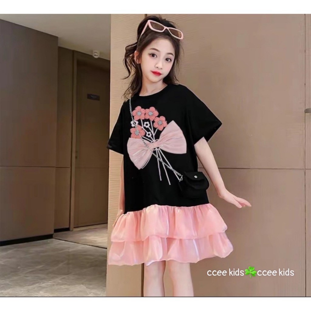 Váy Cho Bé Diệu Linh Shop Kids - Váy Cho Bé Gái thân chất cotton phối vải voan đuôi cá Hồng hai tầng Nhẹ Nhàng Đáng Yêu