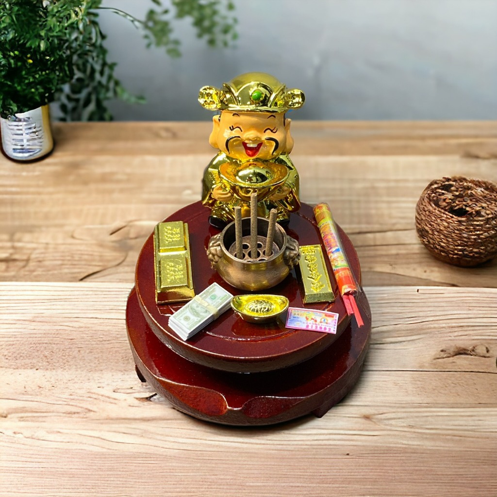 Mô hình bàn thờ thần tài mini văn phòng đồ phong thủy trang trí bàn làm ...