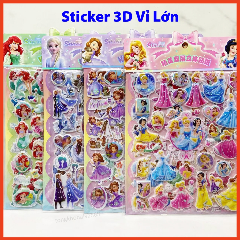 Vỉ Lớn Sticker 3D cute dễ thương, set sticker trang trí dán tập vở ...