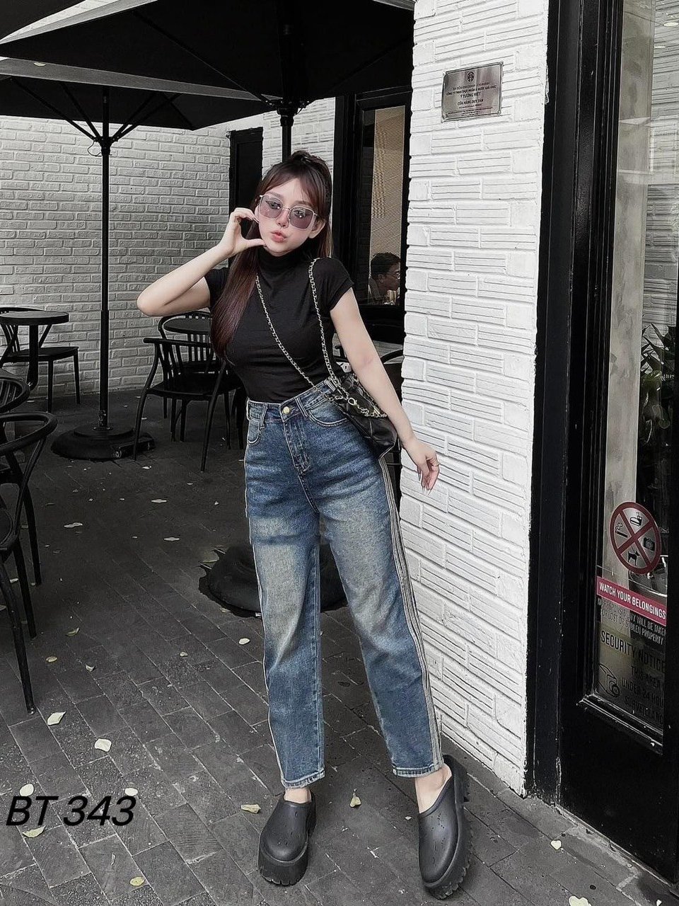 BAGGY NỮ LƯNG CAO,QUẦN BÒ PHỐI VIẾN SỌC,CHẤT JEAN COTTON MS 343 ...