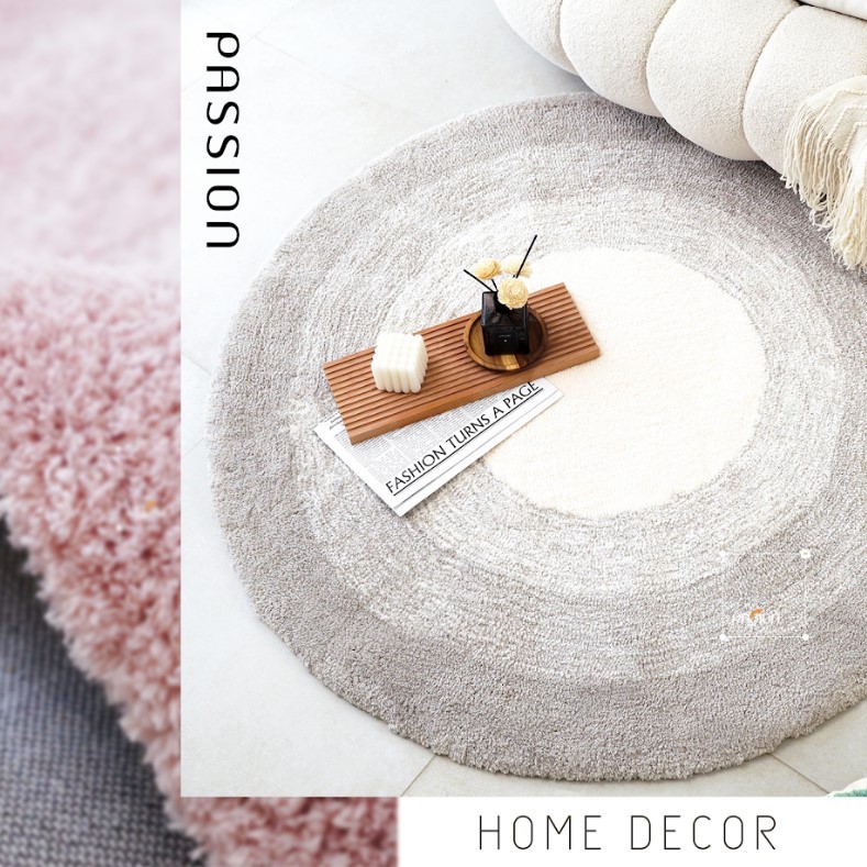 Thảm Tròn Lông Len Sợi Ngắn Phối Màu Hình Vòng Tâm